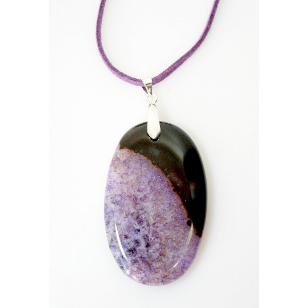 Druzy Geode Agate Pendant Necklace Purple Black Semi Sheer Stone OOAK BOHO